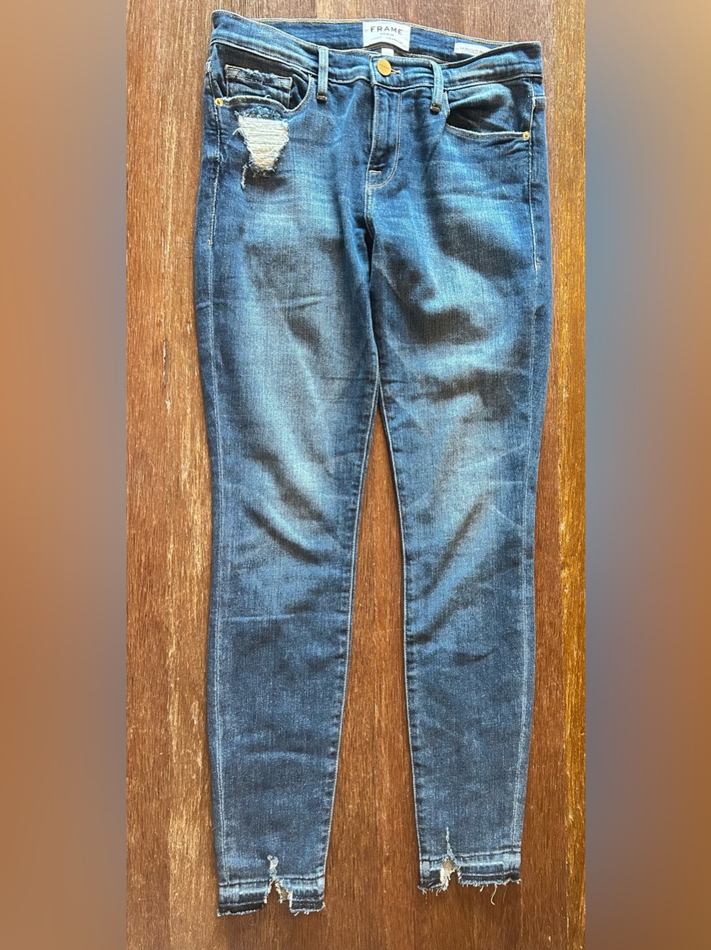 FRAME Le Skinny de Jeanne Jeans Size 27 Blue Distressed Raw Hem Skinny